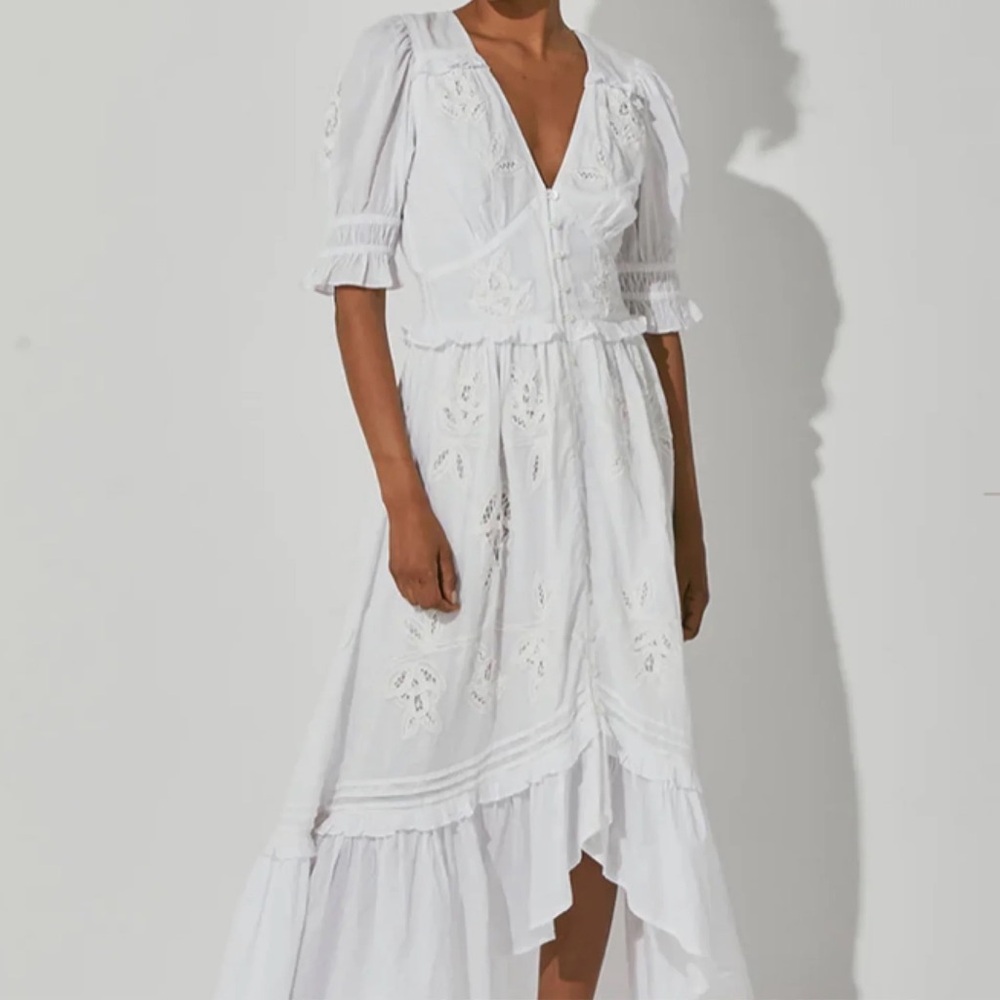 Estelle Cleobella white embroidered dress with buttons ankle maxi length size M